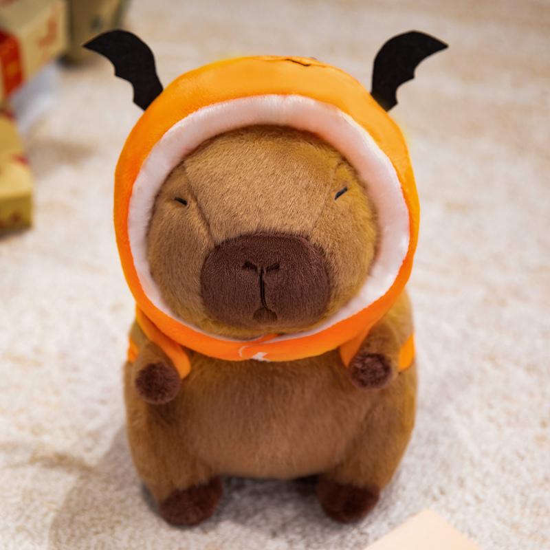 Cute Capybara Plush Toy with Pumpkin Bat Headband - Soft Anime Stuffed animal, Halloween Costume, Birthday/Christmas/Valentine's Gift for Animal Lovers & Anime Fans - Brown-Eyed expression