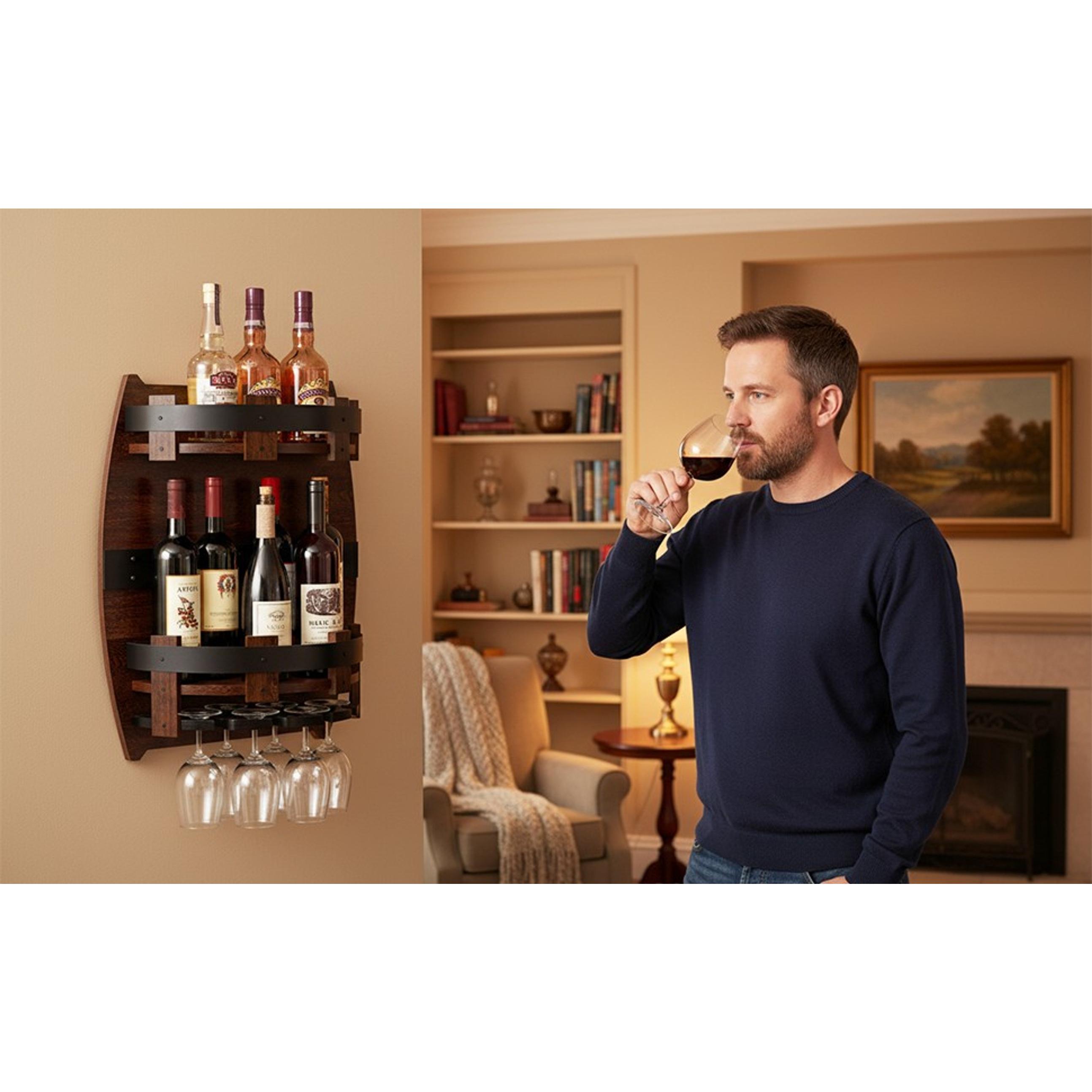 Whiskey Display Shelf,Whiskey Shelf Wall Mounted | Rustic Bourbon Shelf,Space-Saving Whiskey Barrel Decor for Vintage Wine Bar and Home Decor Whiskey Display Shelf,Whiskey Shelf Wall Mounted | Rustic Bourbon Shelf,Space-Saving Whiskey Barrel Decor for Vintage Wine Bar and Home Decor