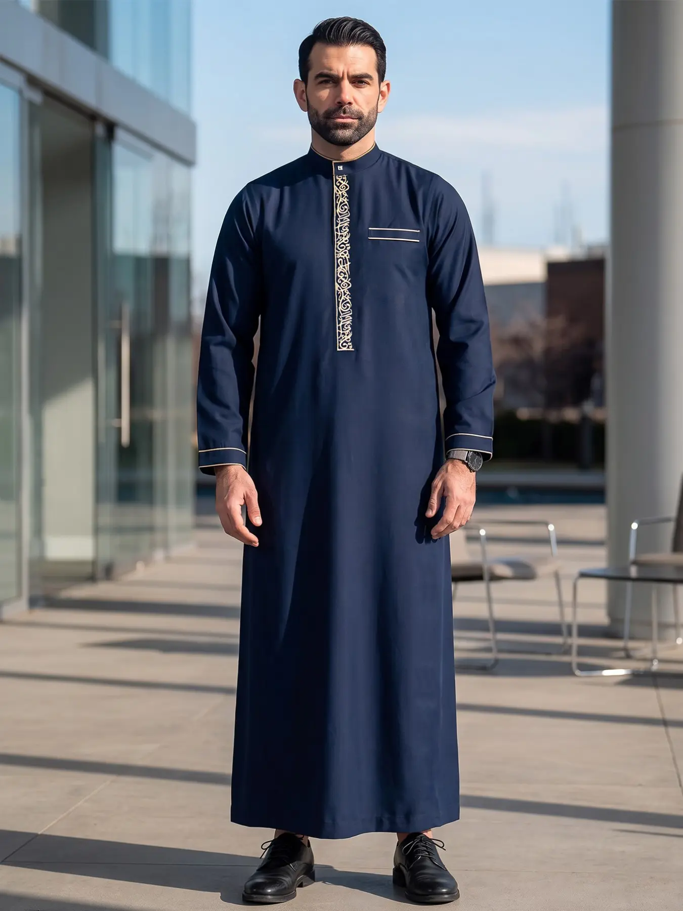 Islamic Traditional Men's Robe, Islamic Thobe, Muslim Thobe, Arab Thobe, Traditional Arabic Robe, Classic Stand Collar Long Coat, Perfect for Eid Al-Adha, Ideal Gift for Loved Ones