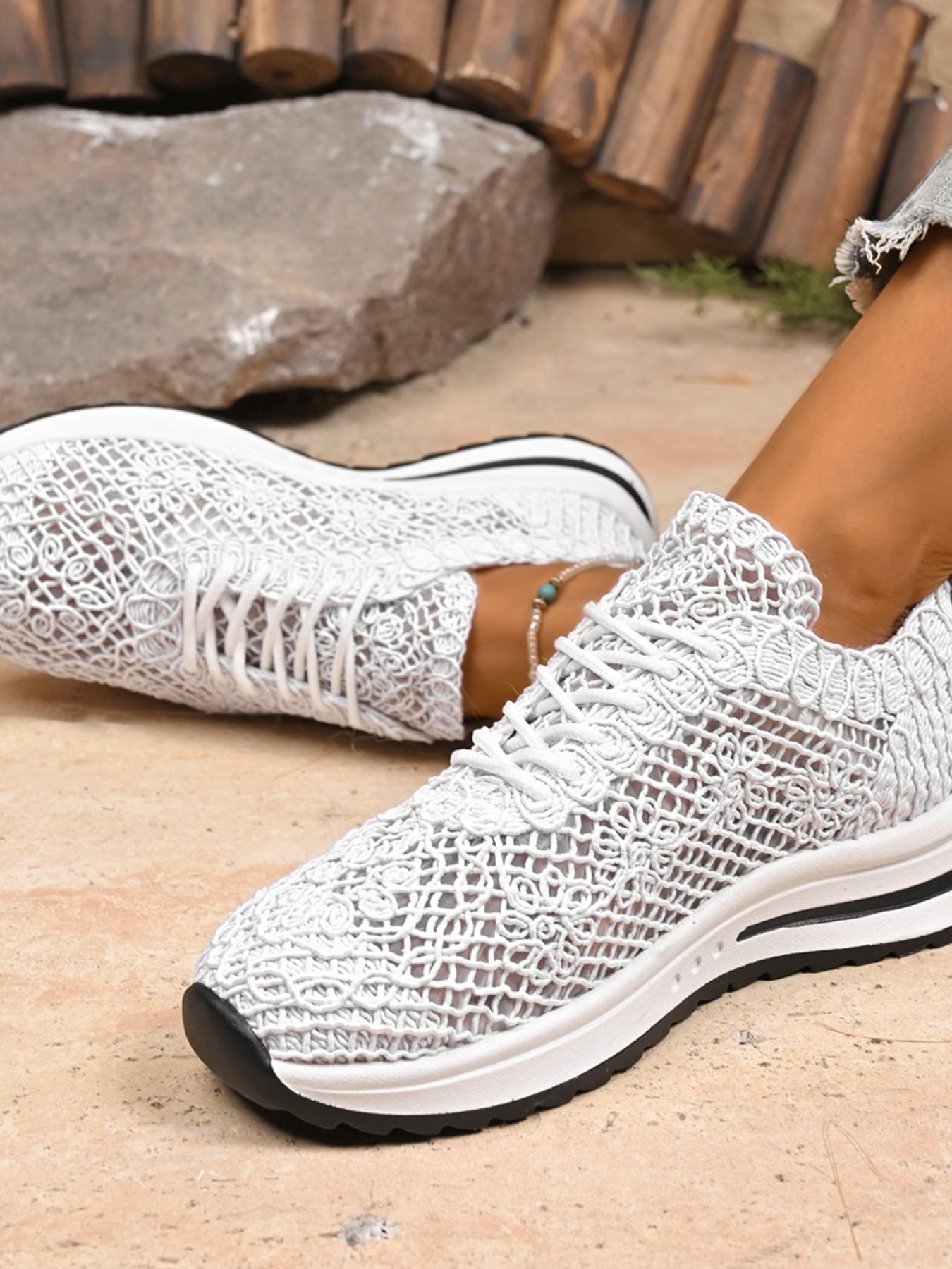2026 Summer Handmade Crochet Sporty Sneakers, Low Ankle Round Toe Mesh Shoes, Women's Fashion Casual Footwear, Latest Trendy Knit Sandals