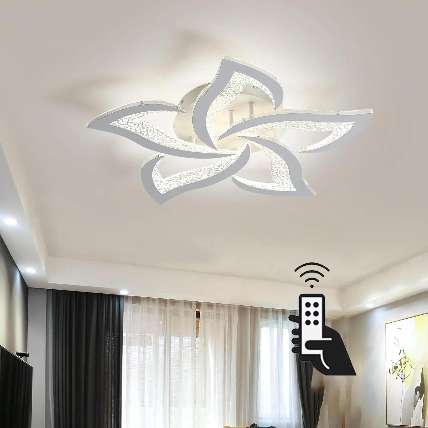 Modern LED Ceiling Light 23.6 Inch Adjustable Dimmable Pendant Lamp with Remote, 45w White Light Fixture for Living Room, Dining Room, Bedroom, Decorative Dimming Lights