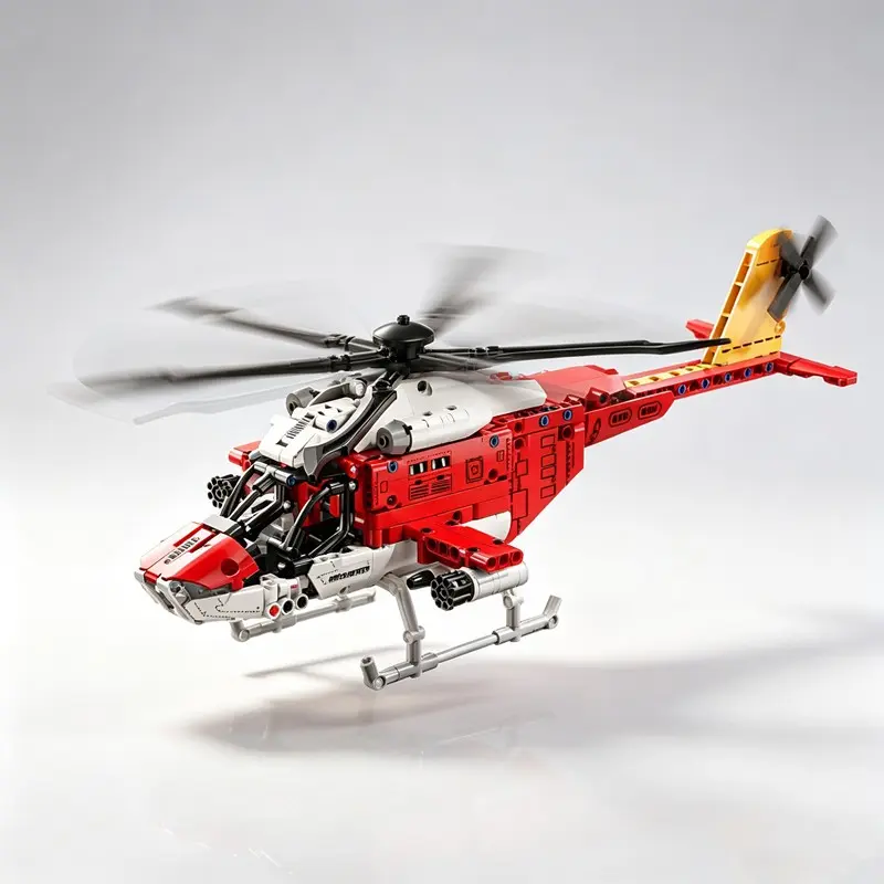 1 Aviation Rescue Chopper Building Kit, Realistic Red Helicopter with Spinning Rotor Blades, Creative Brick Toy for Kids Teens 12-16+, Birthday Party Gift, 2026 Trending Creative Hobby Choice