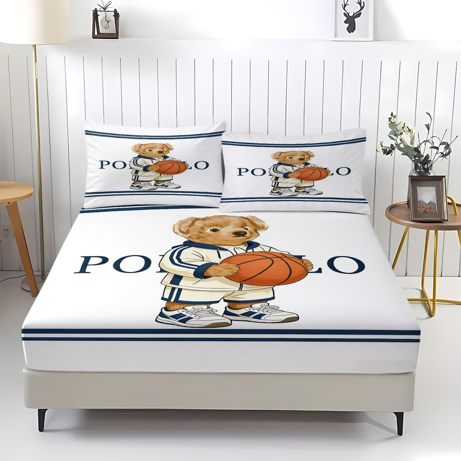 Teddy Bear Pattern Bed Sheet, Comfortable Printed Pattern, Bed Sheets Set, Includes 1 Bed Sheet and 2 Pillowcases, Comfortable Bedding, Non slip Dust Cover Suitable for Bedroom and Guest Room, Suitable as a Gift for Children or Adults