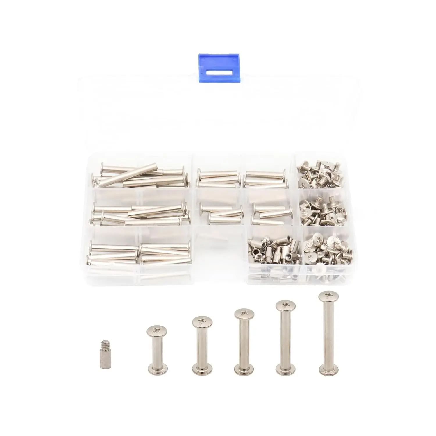 120pcs Phillips Chicago Screws, M5 x 20/25/30/35/40mm Binding Screw Posts, Binding Barrels and Screws Assortment Kit, with Extension Posts (20pcs), Nickel-Plated (Silvery)