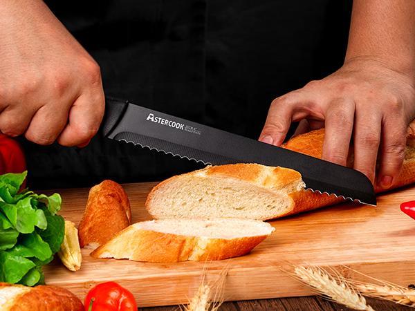 Astercook 15-Piece Knife Set with Built-in Sharpener, Stainless Steel, Dishwasher Safe, PP Handles, Hardwood Finish for Chopping and Dicing - Cutting Kitchen Kitchenware Modern Block Steak German