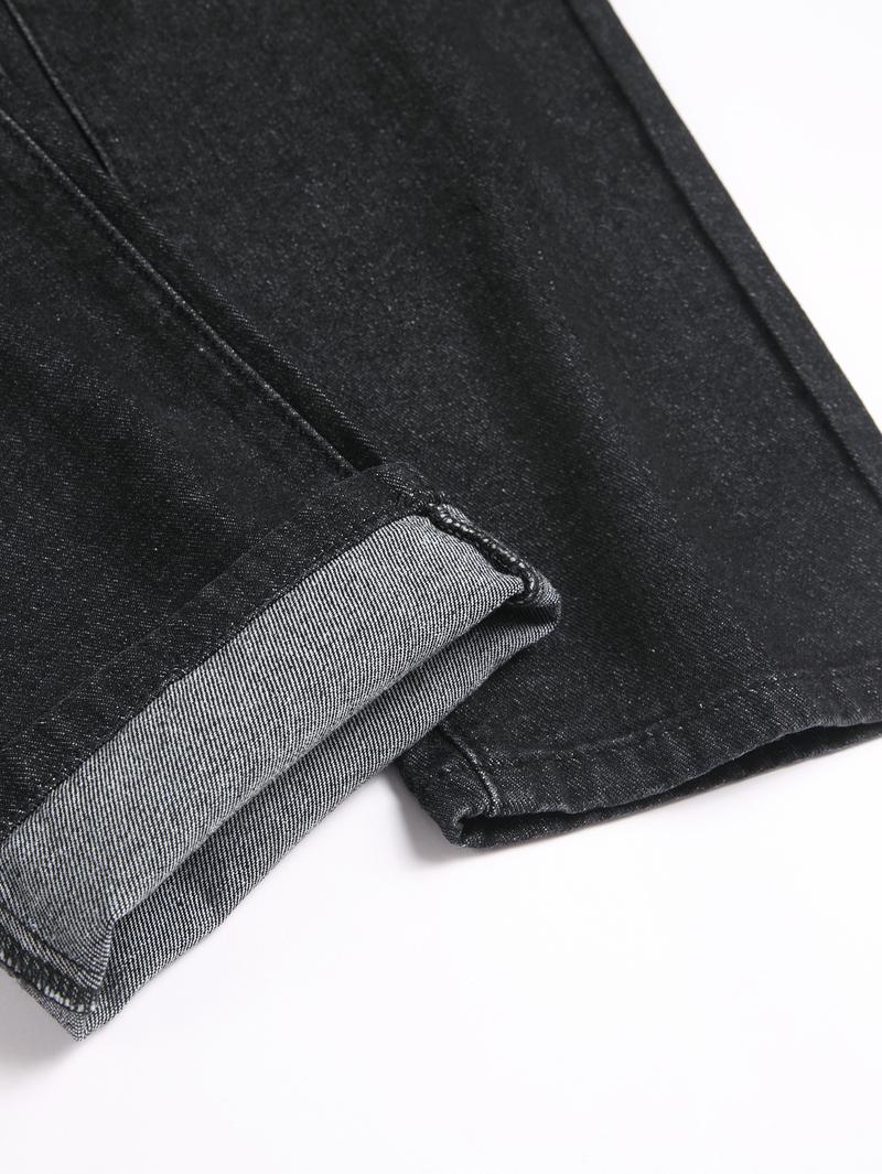 Men's Jeans Natural Ripped Personalized Pockets Black Denim Pants Stylish Streetwear Casual Classic Soft Straight Mid Waist All Seasons Trousers Menswear