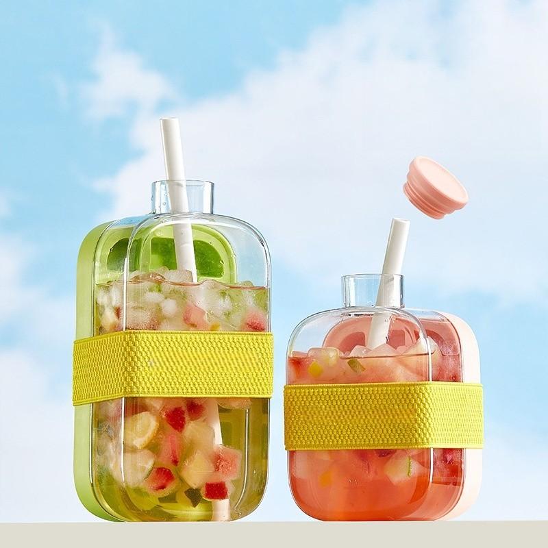 2-in-1 Press Ice Cube Tray with Ice Bucket, Portable Ice Maker Bottle, One-Step Easy Release No-Touch Ice Mold Food Grade BPA-Free Quick Freeze Ice Cube Storage Container Reusable Silicone Ice Cube Tray for Summer Cocktail Iced Coffee Smoothie Whiskey Sod