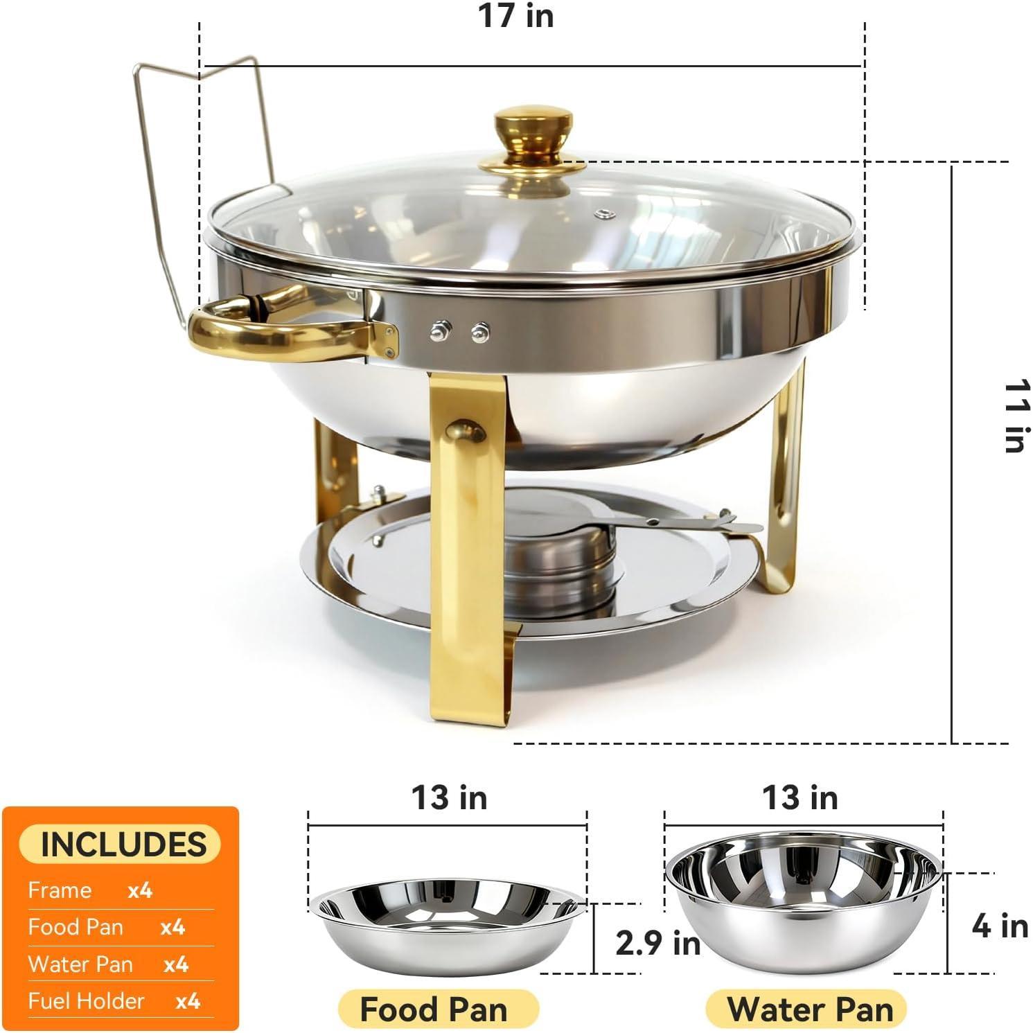 4-Pack Chafing Dishes for Buffet, 6QT 304 Stainless Steel Chafing Dish Buffet Set with Glass Lid, Complete  Warmers for Parties Buffet Catering Events Dinners,  &