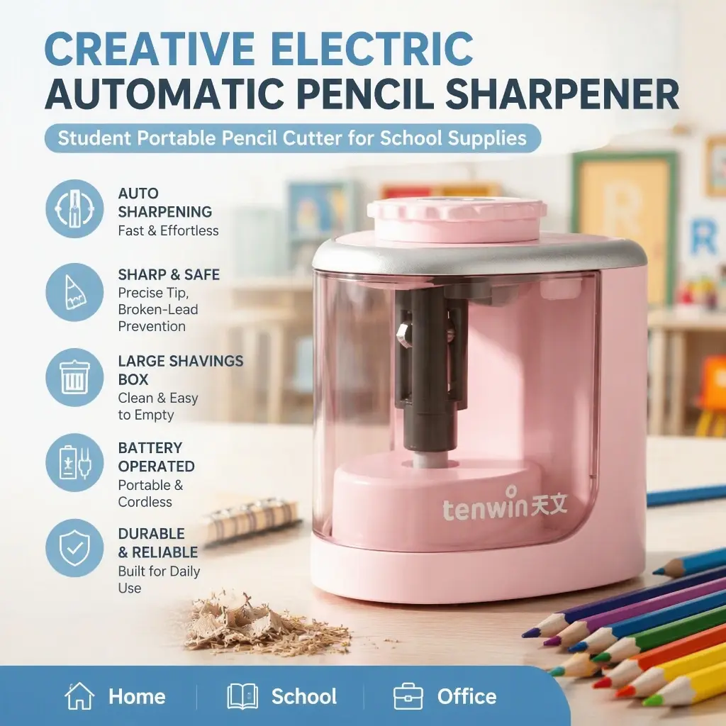 Creative Automatic Electric Pencil Sharpener, Portable Battery‑Operated Fast Sharpening Pencil Cutter, Compact Stationery Supplies for Kids, Students, Home, Classroom, School and Office