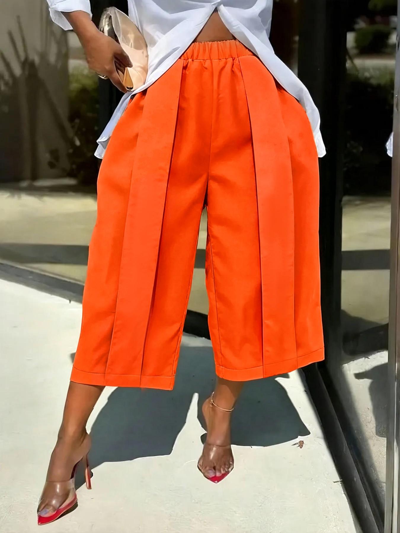 Women's Wide Leg Seven-Quarter Pants Bottom, Summer New Arrival, Elastic Waist, Pleated Slim Fit, Casual Camouflage Workwear