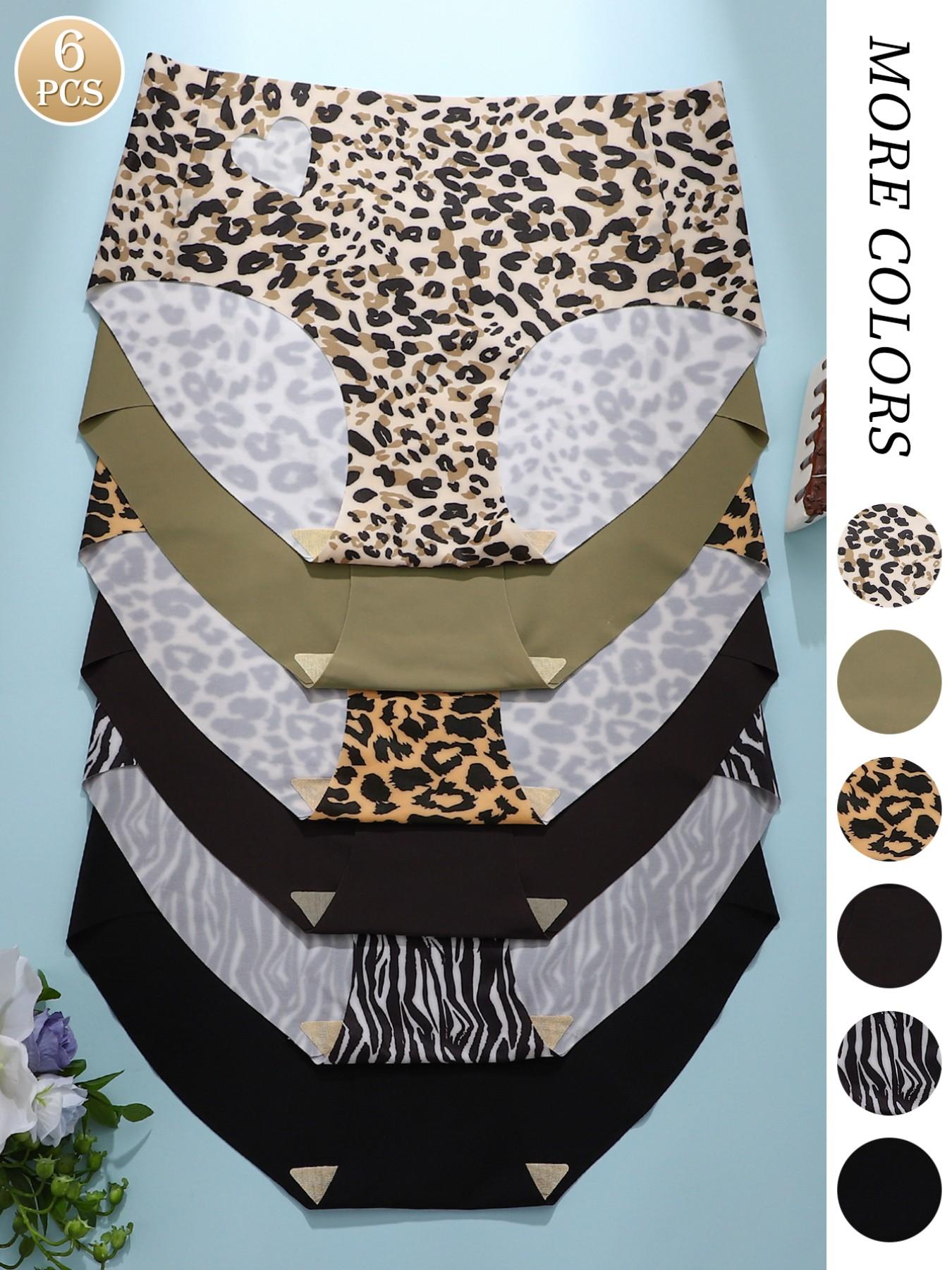 6 Pack Seamless Adhesive Underwear, Leopard and Zebra Print with Heart Cutout Design, Invisible Comfortable Fit for All Day Wear