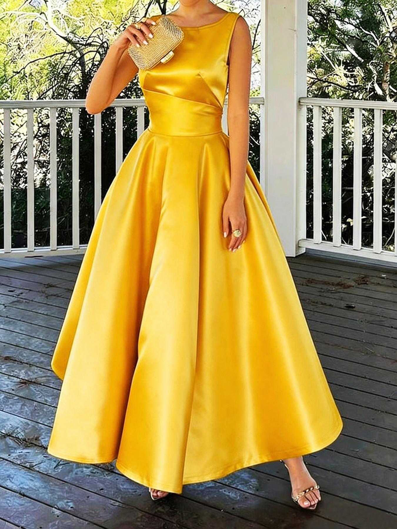 Elegant Satin Sleeveless A-Line Midi Dress, Women's Fashion Waist-Cinch Party Gown, Chic Evening Wear for Special Occasions