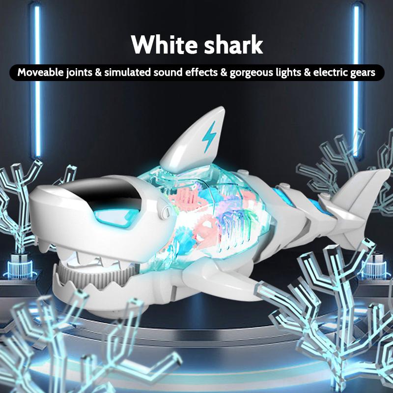 Product Introduction of Electric Gear Shark Simulation Light Music Swing Universal Mechanical Shark Sea Animal Electric Toy 4