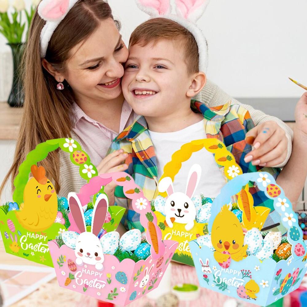 12pcs Easter Basket Set with Handle, Mini Egg Gifts, Cute Bunny Stickers, Wedding Party Supplies, Party Favors, Craft Decoration, Rabbit