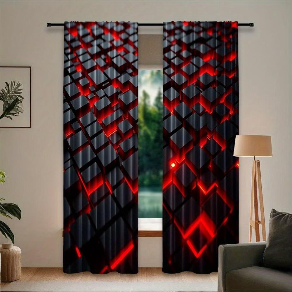 Modern Geometric Cube Pattern Half-Blackout Curtains, Light Filtering, & Polyester, Bedroom Living Room Office, Easy Rod Pocket Design