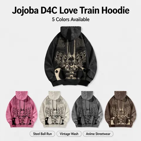 D4C acid wash hoodie SBR Funny Valentine JoJo's Bizarre Adventure “ Themed American street wear --Long Sleeve Cotton Unisex daily comfort out fit