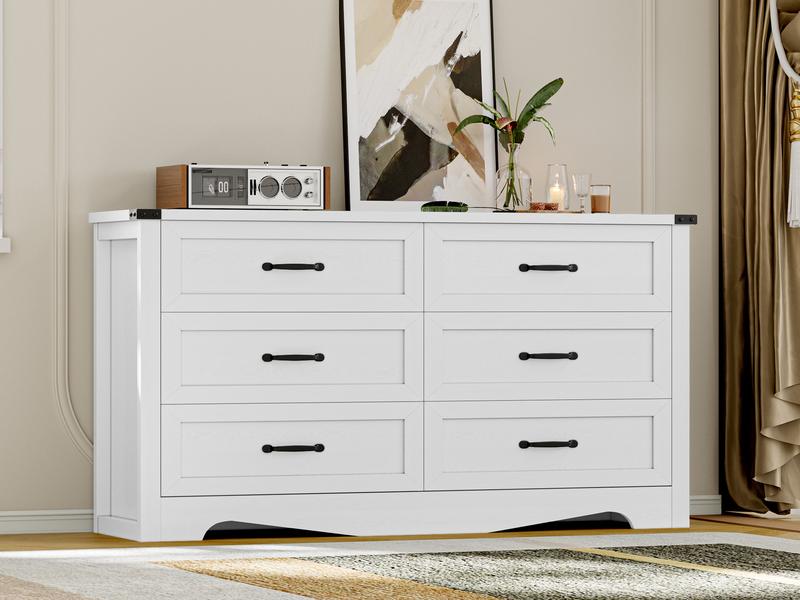 Dresser for Bedroom, Modern Wooden Chest of Drawers with Natural Wood Texture, 6 Drawer Wood Dresser for Closet with Metal Handles, Sleek Storage Solution for Living Room, Office, Hallway
