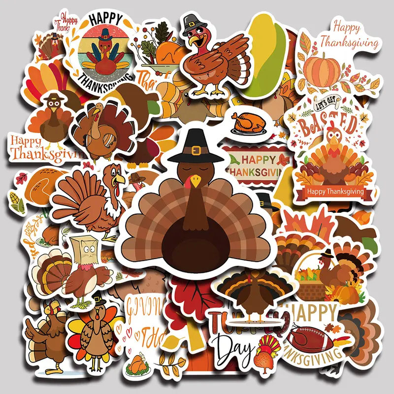 50PCS Turkey Thanksgiving Aesthetic Vinyl Stickers Pack for Laptop Water Bottle Phone Case Skateboard Journal Scrapbook DIY Decoration