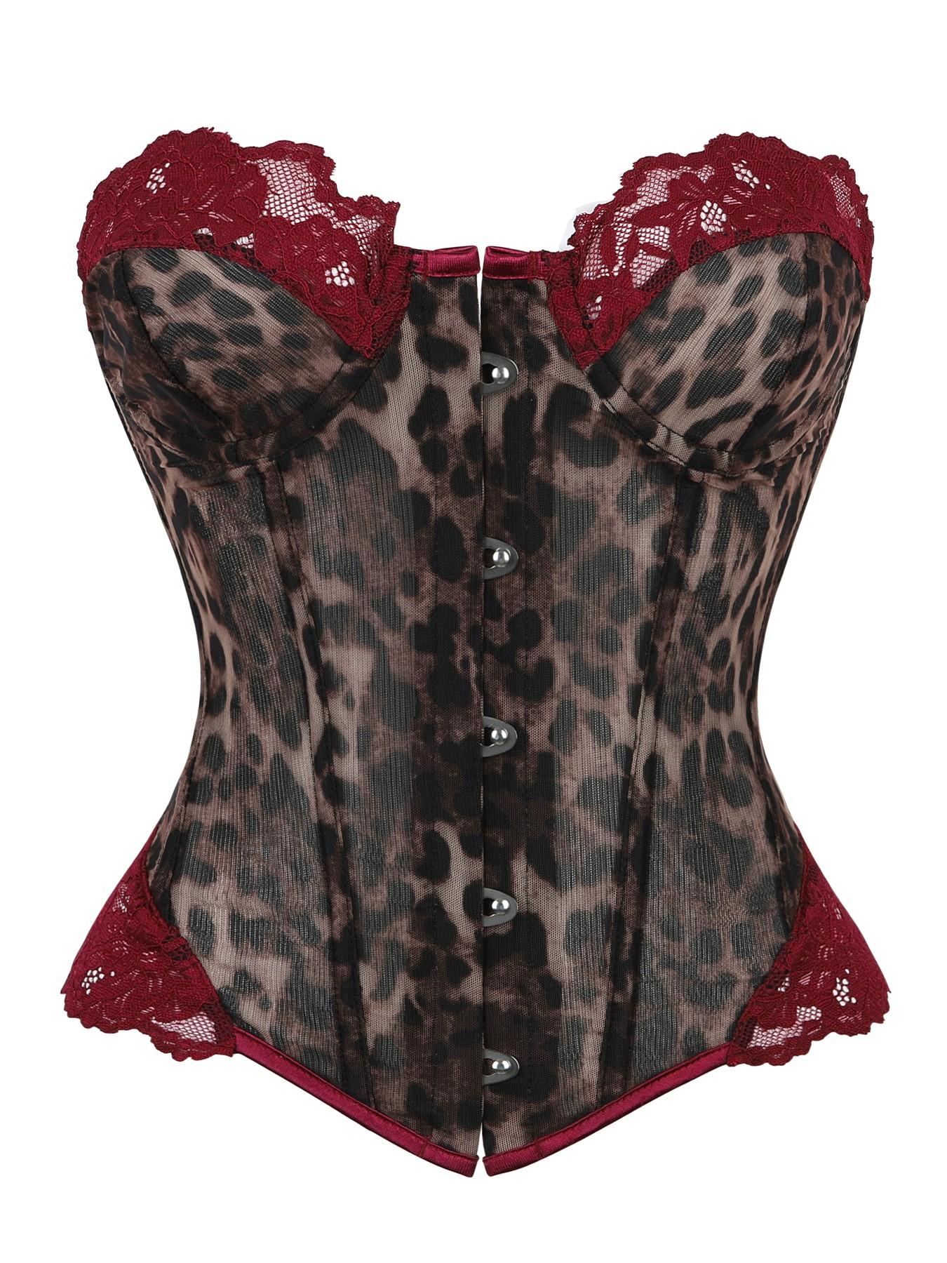 Y2K Leopard Print Lace Trim Corset Top Front Buckle Boned Waist Trainer Sheer Mesh Slimming Bustier For Women Club Party Date Night Outfit Underwear Womenswear classic staple musthave piece timeless style essential basic Y2K Leopard Print Lace Trim Corset Top Front Buckle Boned Waist Trainer Sheer Mesh Slimming Bustier For Women Club Party Date Night Outfit Underwear Womenswear classic staple musthave piece timeless style essential basic
