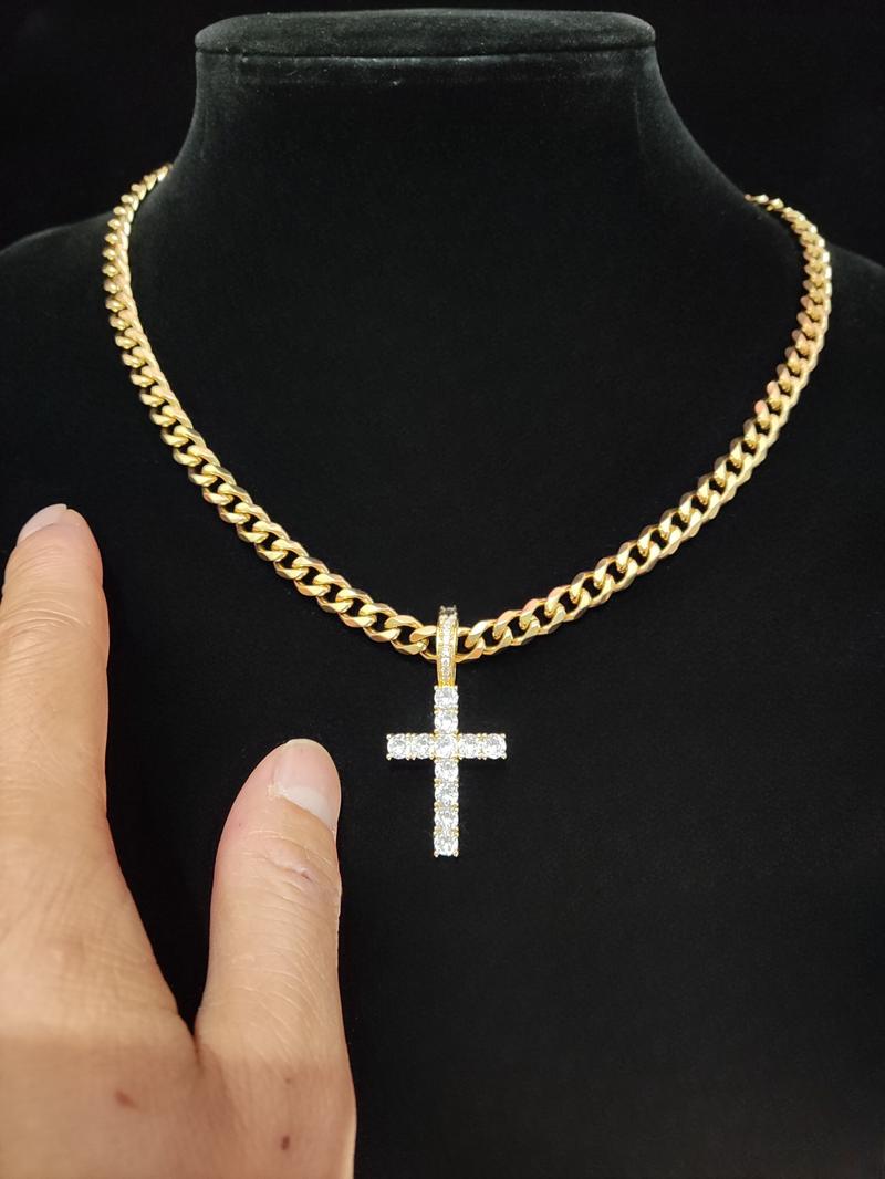Unisex Easter Street Cross Pendant Necklace, Rhinestone Decor Cuban Chain Necklace, Cuban Link Necklace for Party & Daily Clothing Decor for Men & Women, Exquisite Jewelry for Birthday