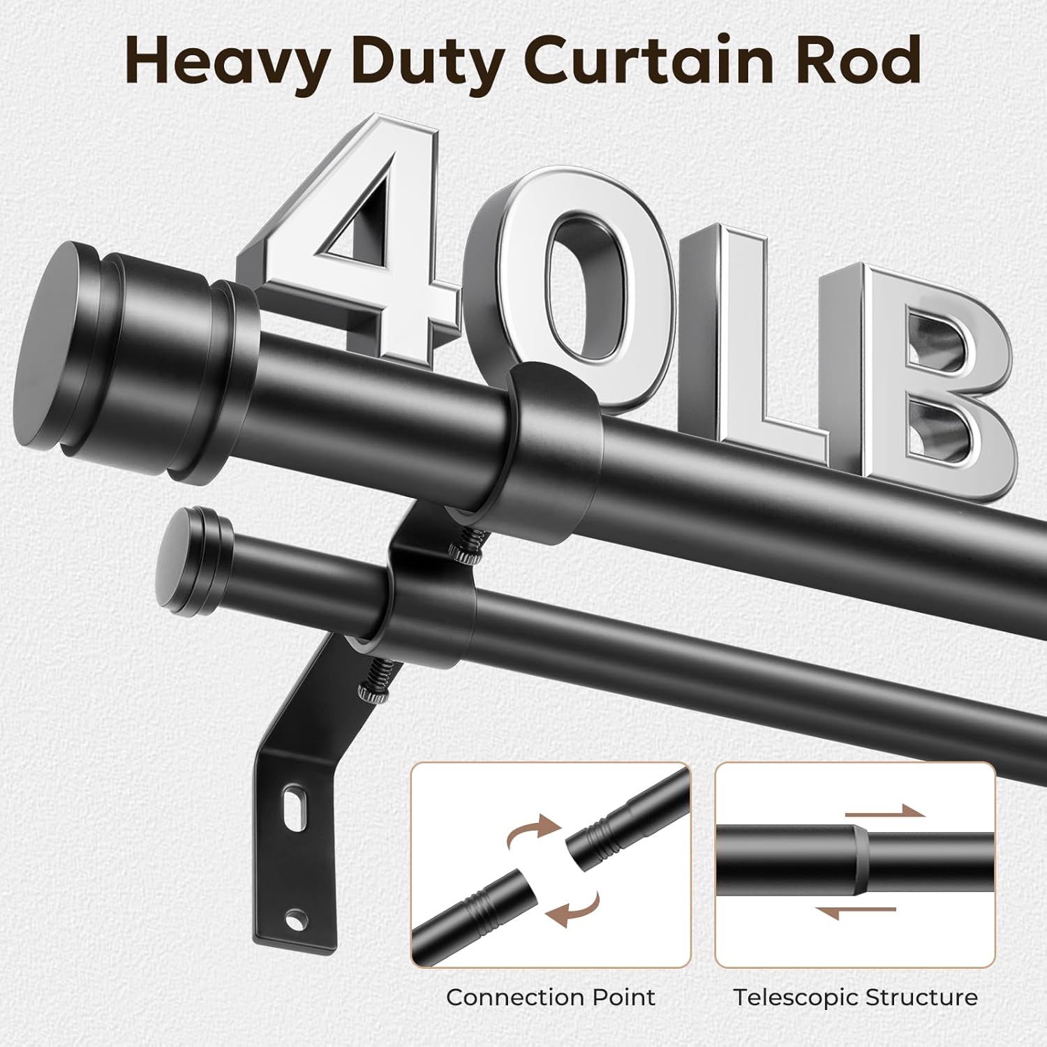 Inovaday Curtain Rods For Windows Double-Strand Series Matte Black Curtain Rods,Heavy Duty Curtain Rod With Connection Point And Telescopic Structure Section