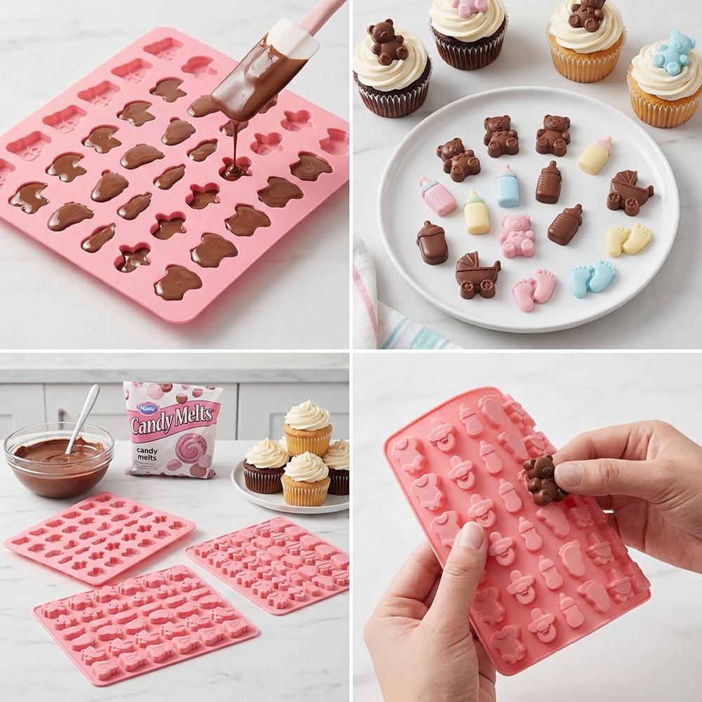 3pcs Silicone Molds Set, 36-Hole DIY Chocolate Candy Cake Decorations, Bear Bottle Foot Shape, Perfect for Baking & Crafting