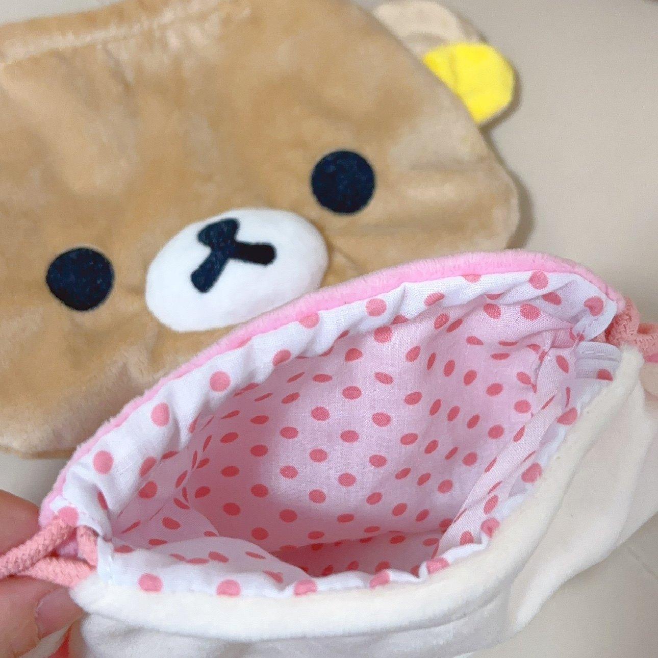 Cute and easy bear drawstring storage bag, girl cartoon handbag, portable drawstring camera bag, miscellaneous bag, makeup bag