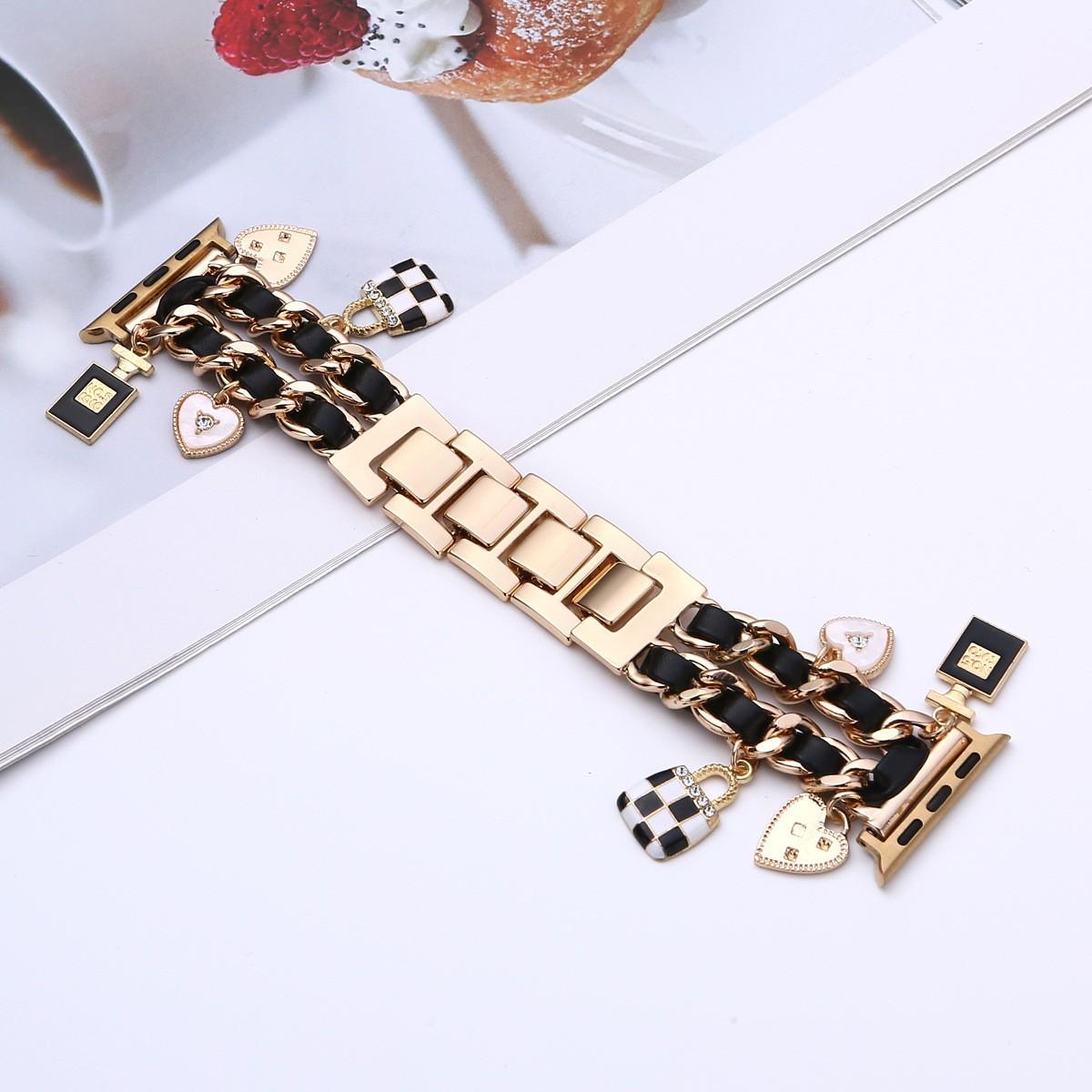 Wearable Chic Wristband for Apple Watch 38mm-49mm, Metal Chain Charms, Unique Pendants, Replacement Strap, Stylish  Series 1-9 and 10  Bands for Women Anniversary Christmas