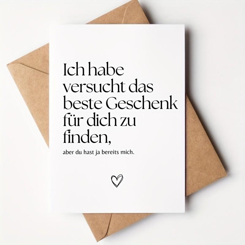 5 Funny German Love Cards, Romantic Humorous Anniversary Card, Unique Birthday Gift for Him/her, Minimalist Design, Perfect for Partners