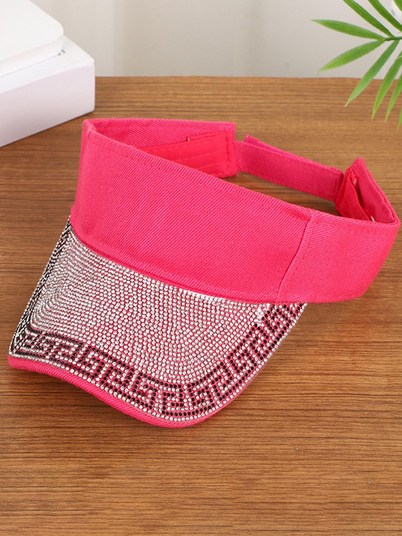Unisex Rhinestone Sun Hat, Adjustable Summer Outdoor Cap, Fashionable Sports Visor, Beach Vacation Travel Hat, Versatile Bent Brim Hat