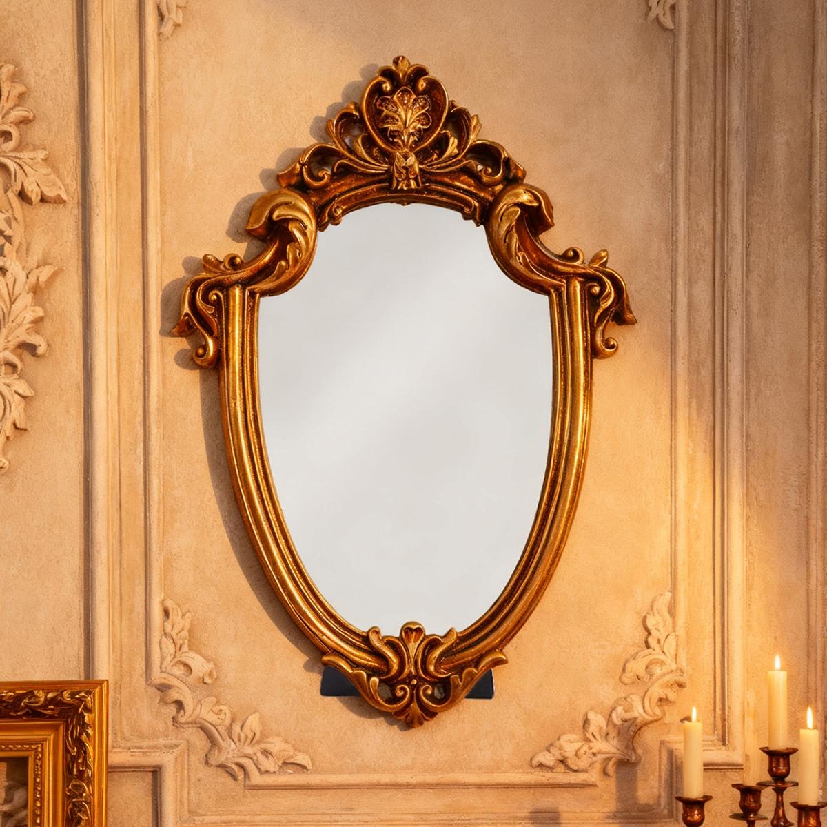 European Classical Gold Pattern Mirror Decorative Ornament, Wall-Mounted or Tabletop, Home Wall Decoration, Vanity Mirror