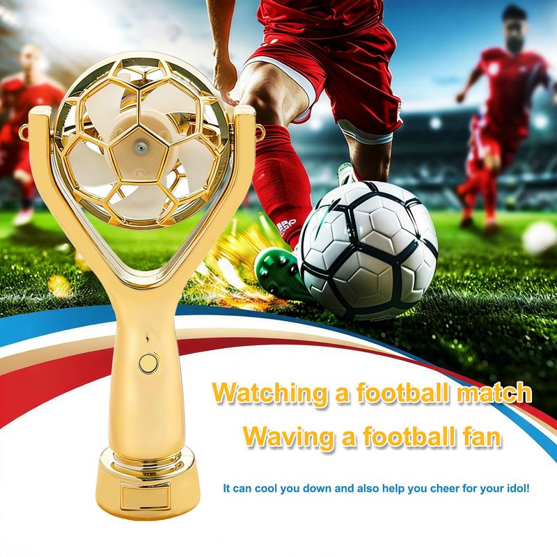 Golden World Cup Soccer Trophy Handheld Fan | Portable Rechargeable Fan for Soccer Fans | TikTok Viral Sports Carnival Fan