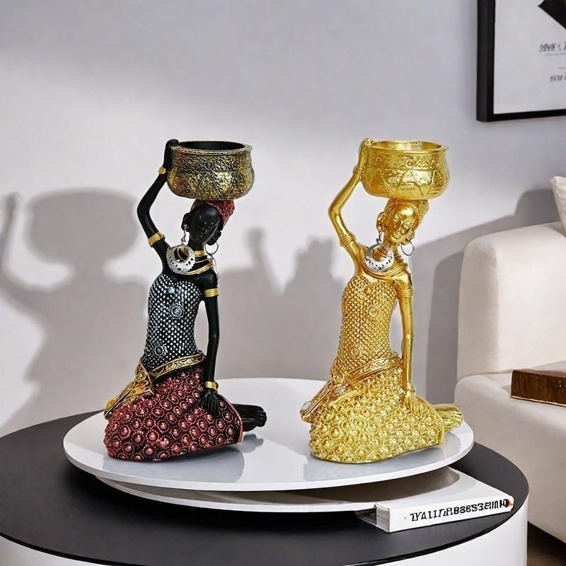 Resin African Woman Statue Decorative Ornament, Unique Art Style Visual Focal Point, Ideal Gift for Living Room and Bedroom