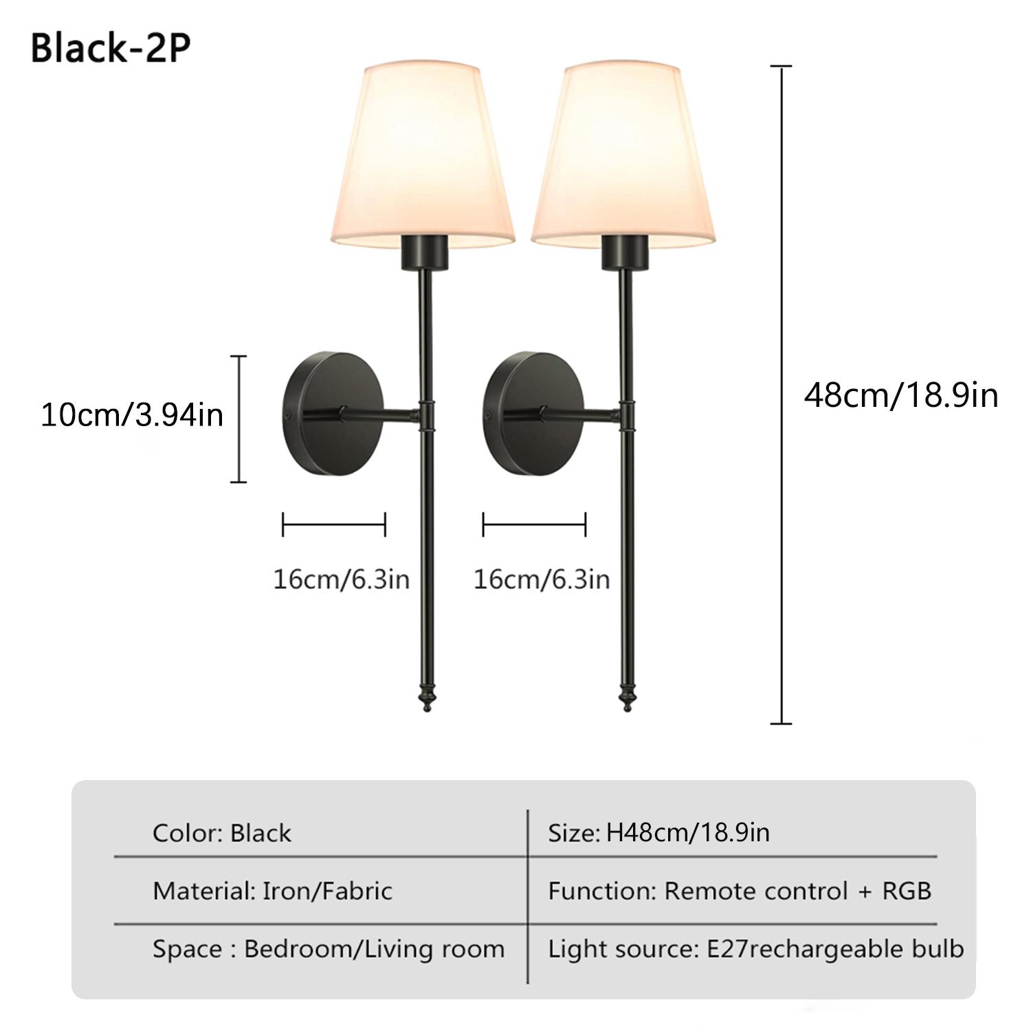 Black Paste-On Wall Light , Decorative Wall Light, Decorative Wall Lamp, RGB Rechargeable Bulb, Wireless Installation, Powered by 2000mAh Battery, Dimmable Ideal for TV Walls, Galleries, Bedrooms, Living Rooms, and Interior Decor