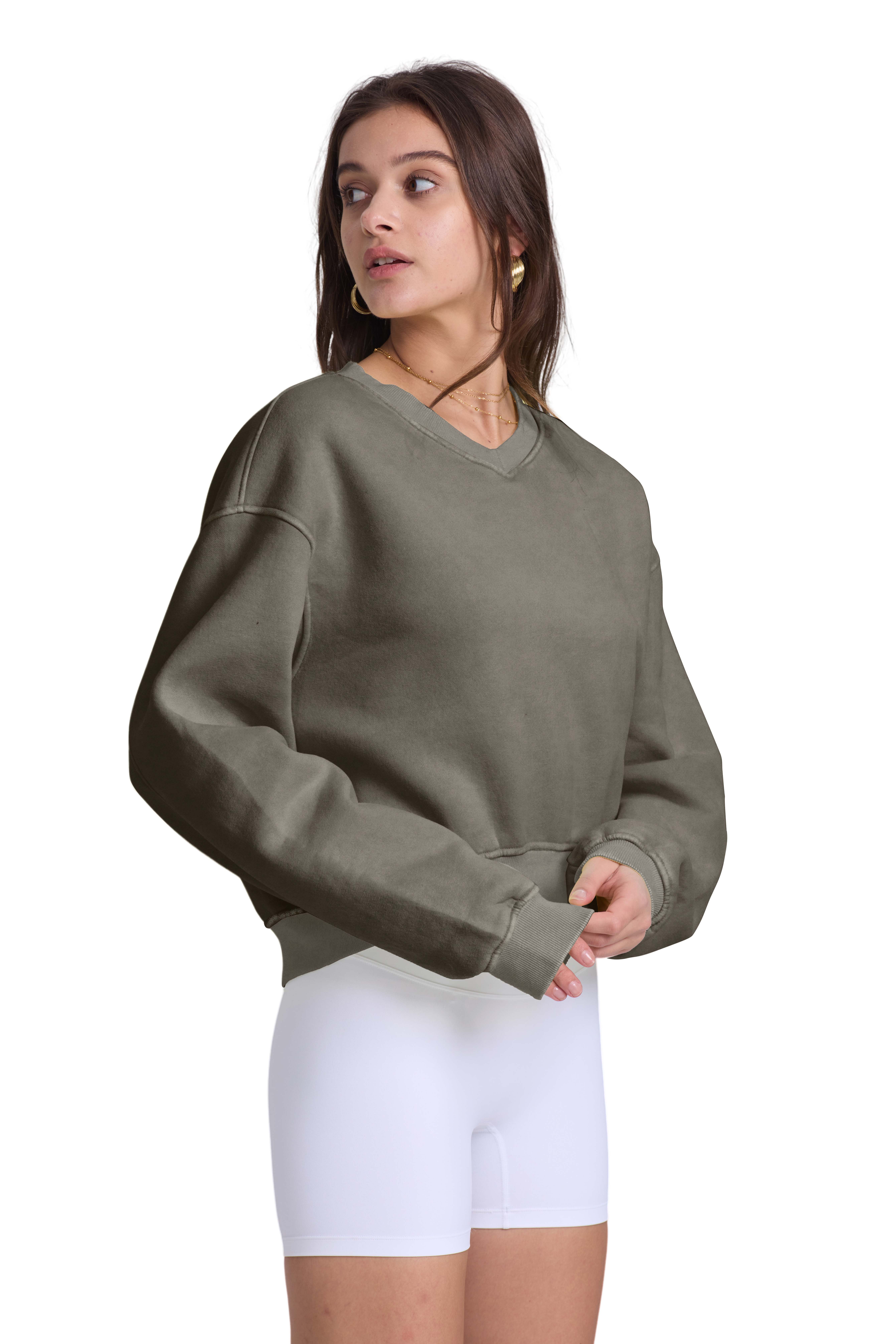 Hatant V-Neck Hoodies Ultimate Comfort Womenswear Causal  Hoodies with Acid Wash V-Neck Pullover Shirt Y2K Inspired Athletic Design Long Sleeve Tops in Soft Fabric for Gifts Spring Statements