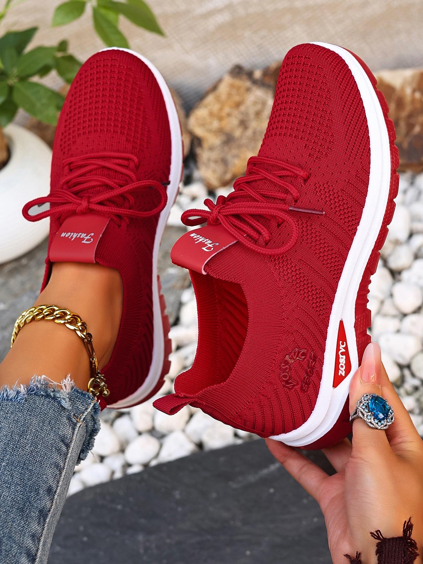 Women's New Casual Sports Shoes, Lace-Up Low-Top Comfort, Lightweight Soft Sole, Anti-Slip Walking Shoes, Knitted Running Shoes