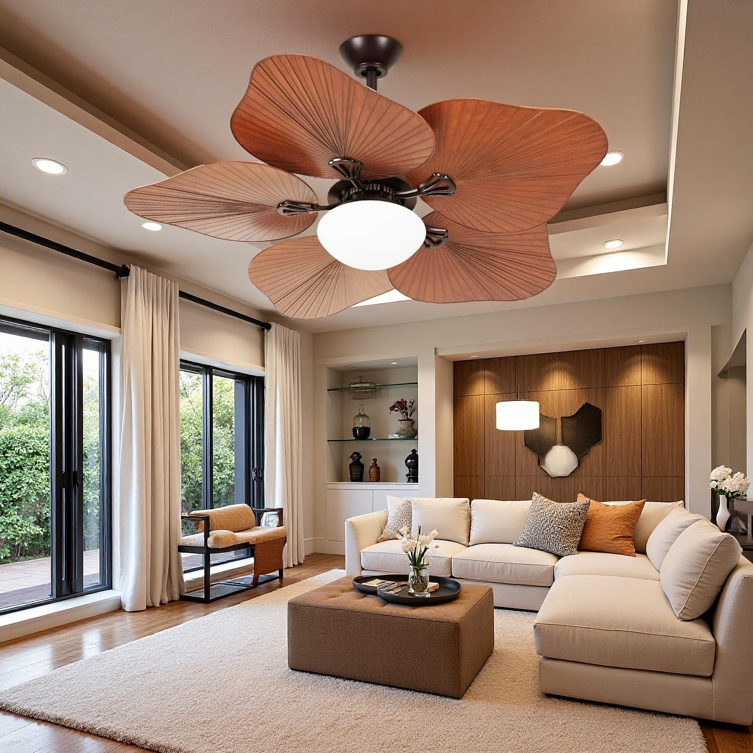 Yitahome 46"/52" Tropical Ceiling Fan with Light & Remote, 5-Blade Whisper-Quiet DC Motor 6-Speed & Reversible Airflow, 6''/12'' Downrods for Bedroom, Living Room, Dining Room