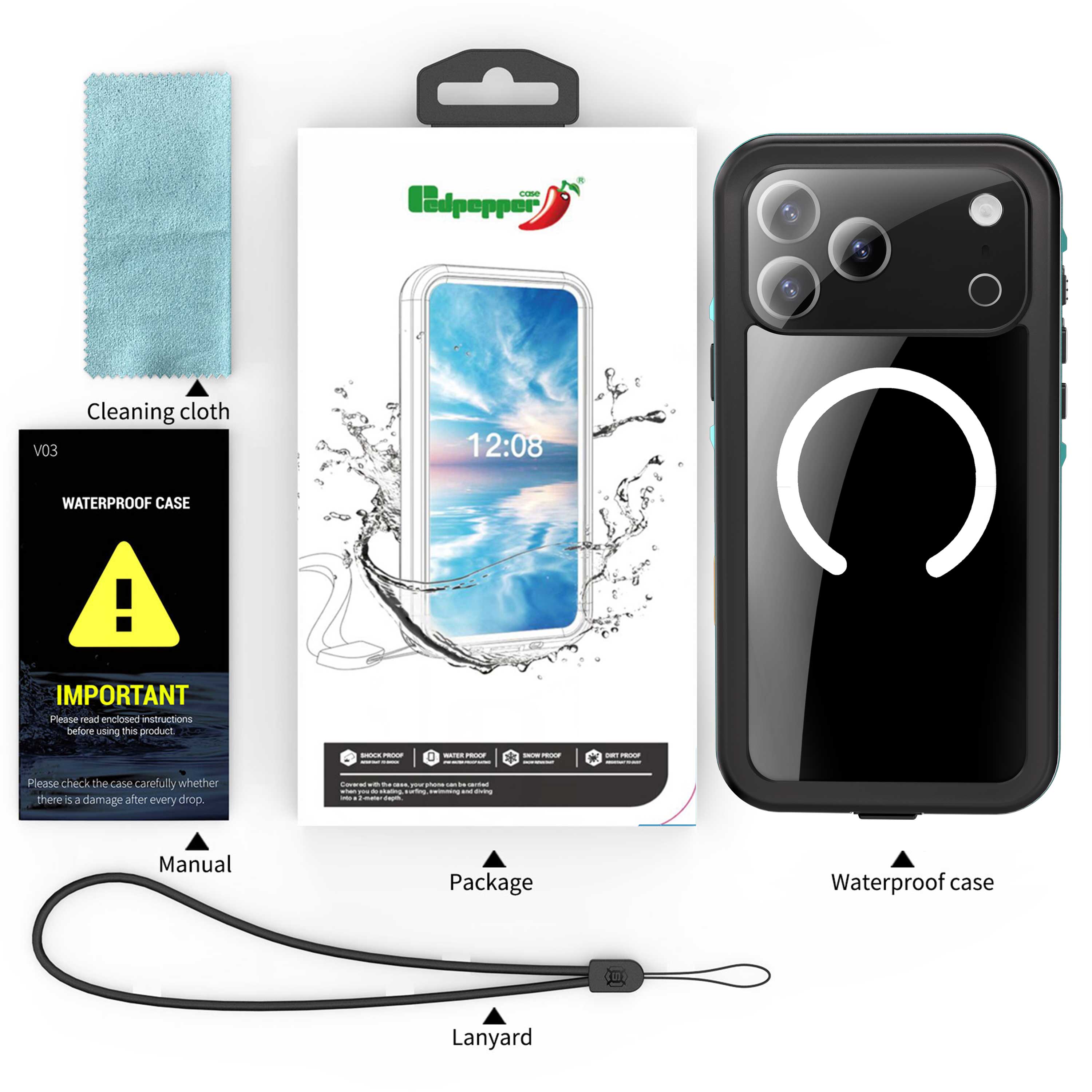 IP68 Waterproof Magnetic Case For iPhone 17 16 15 14 Pro Max Pro 13 Pro Max Protector Full Body Protective Dustproof Phone Case