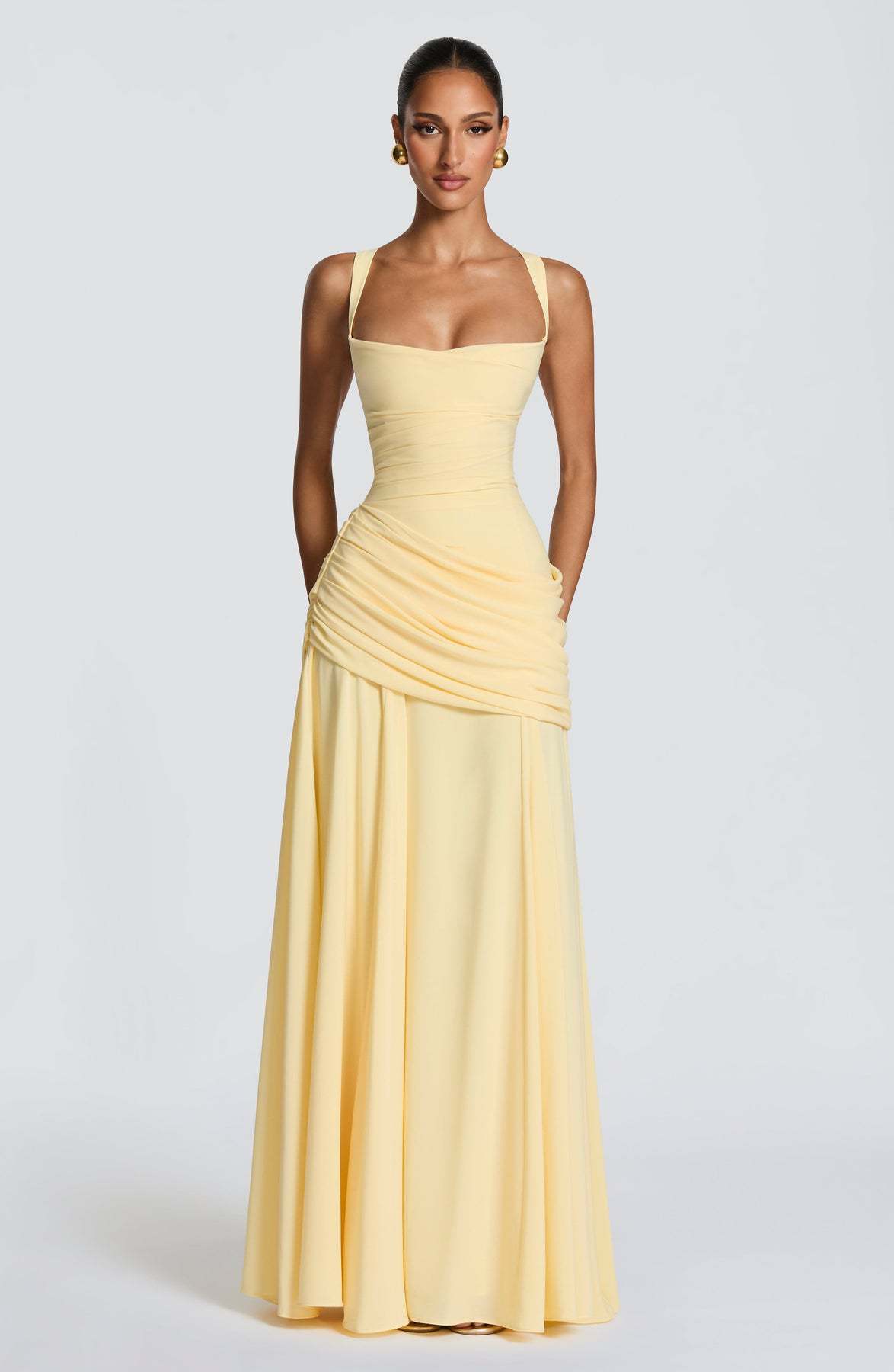 Women's 2026 Spring Summer Sleeveless Solid Color Cinched Waist Flared Formal Dress, European American Elegant Cocktail Party Evening Dress