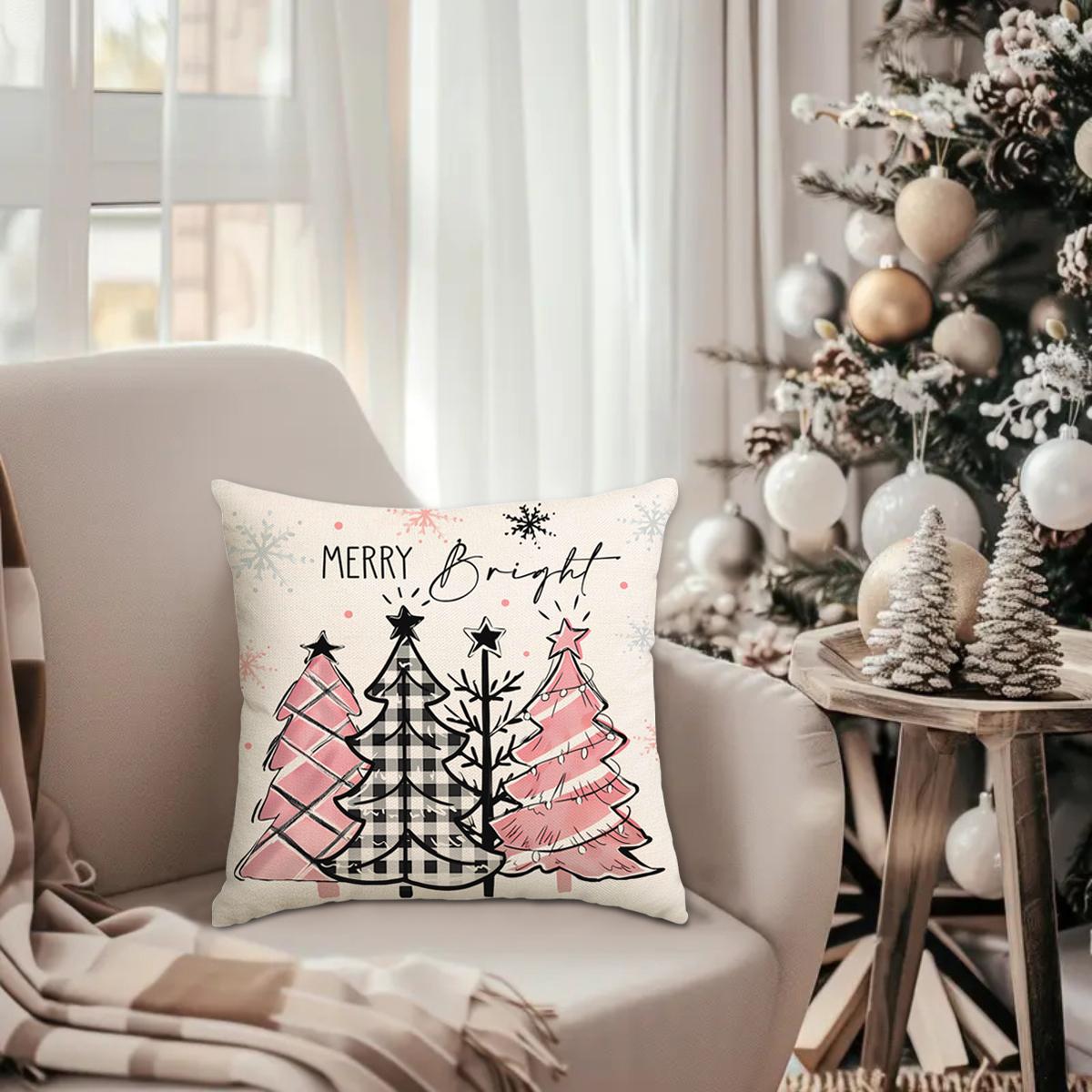 4pcs Christmas Pillow Cover, Santa Claus, Christmas Tree Snowman Pattern Single sided Printed Cushion Cover, Suitable for Christmas Bedroom, Living Room, Sofa, Farmhouse, Bed, Car Decoration Cushion Pillow Cover (No Pillow Core)