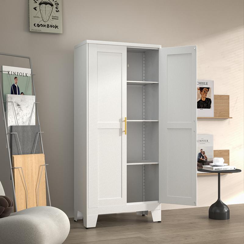 Metal Pantry Cabinet with 2 Doors and Adjustable Shelves Available in four sizes: 47"61" 71" 75" Kitchen Storage Cabinet with Gold Handles - Versatile Storage for Kitchen, Bathroom, Dining Room, Utility Room Metal Pantry Cabinet with 2 Doors and Adjustable Shelves Available in four sizes: 47"61" 71" 75" Kitchen Storage Cabinet with Gold Handles - Versatile Storage for Kitchen, Bathroom, Dining Room, Utility Room