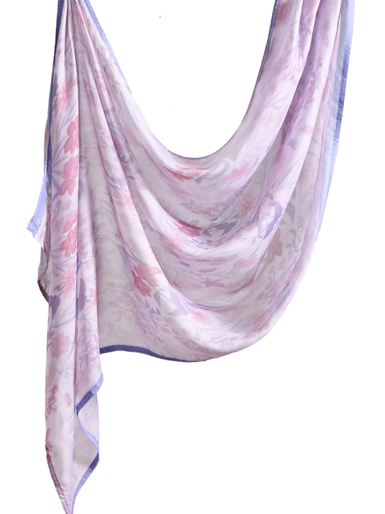 1pc Fashion Floral Voile Hijab Scarf, Elegant Printed Headscarf, Muslim Daily Wear Turban, Breathable Beach Long Shawl