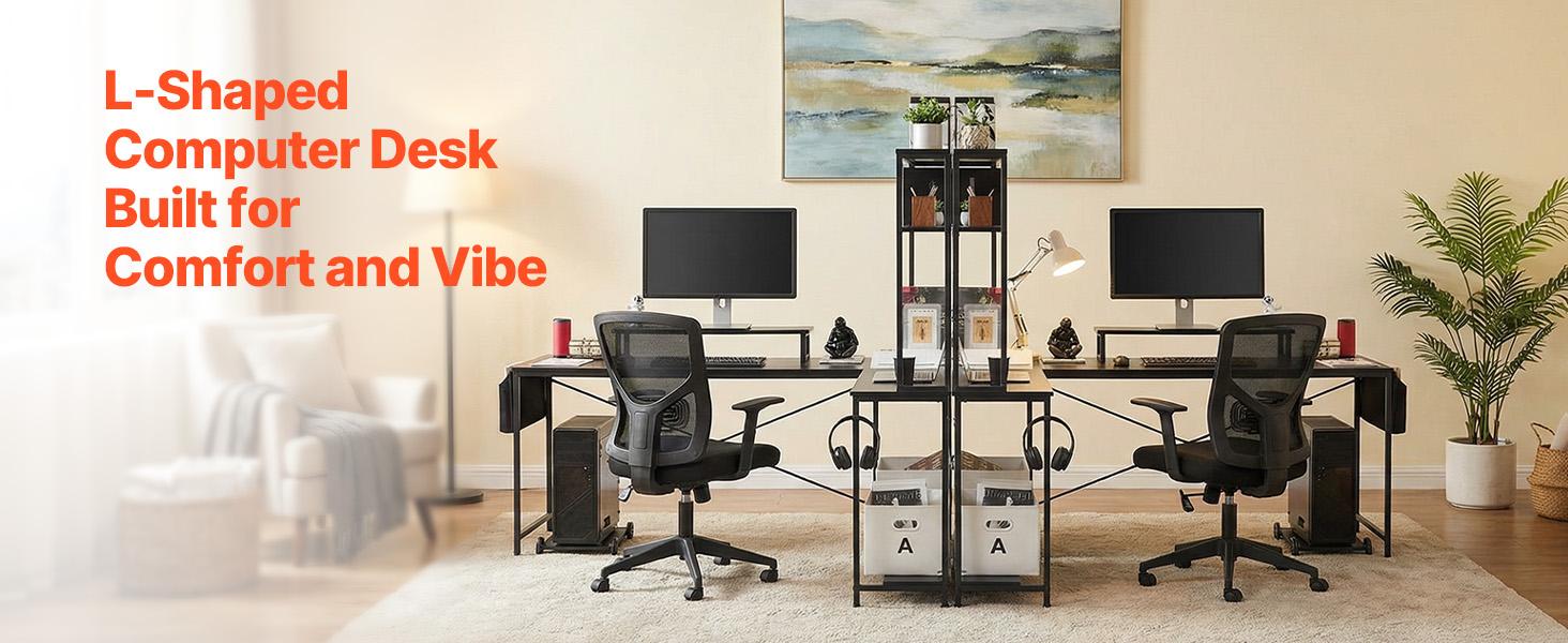 VEVOR L-Shaped Computer Desk, 67-inch Reversible Corner Gaming Desk with Monitor Stand Movable CPU Stand, Modern Stylish PC Table Sturdy Work Workstation for Home Office - Easy to Assembly