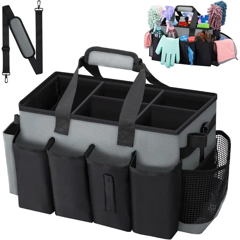 Practical Wearable Large Housekeeping Cleaning Supplies Organizer (Black&Gray) - Adjustable Straps, Waist & Handle Options, Organizes Supplies for Kitchen Use