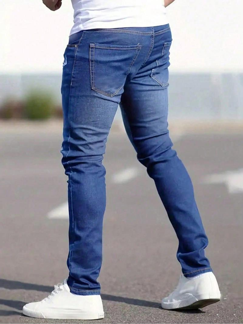 Men's Ripped Skinny Jeans, Casual Comfy Regular Fit Jeans for Daily Wear, Men's Bottoms for All Seasons