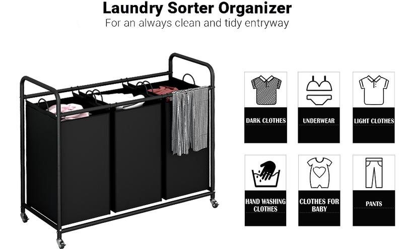 3-Bags Laundry Basket 240L with Heavy-Duty Lockable Wheels and Removable Storage Bag, Suitable for Bedrooms, Living Rooms, and Laundry Rooms - Sturdy and Durable Fabric Storage Box, Laundry Basket, Storage Bucket