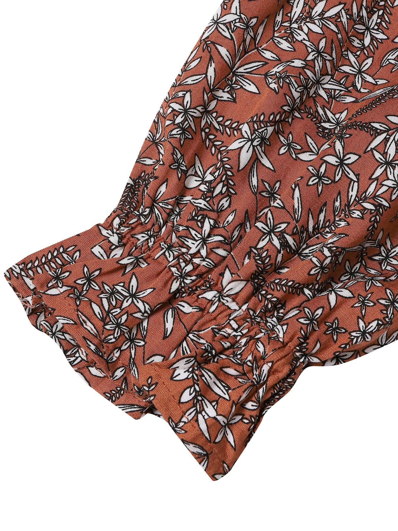 Women's Ditsy Floral Print Long Sleeve Tunic Dress, Casual Round Neck Dress for Holiday Vacation Daily Wear, Ladies Clothes for All Seasons