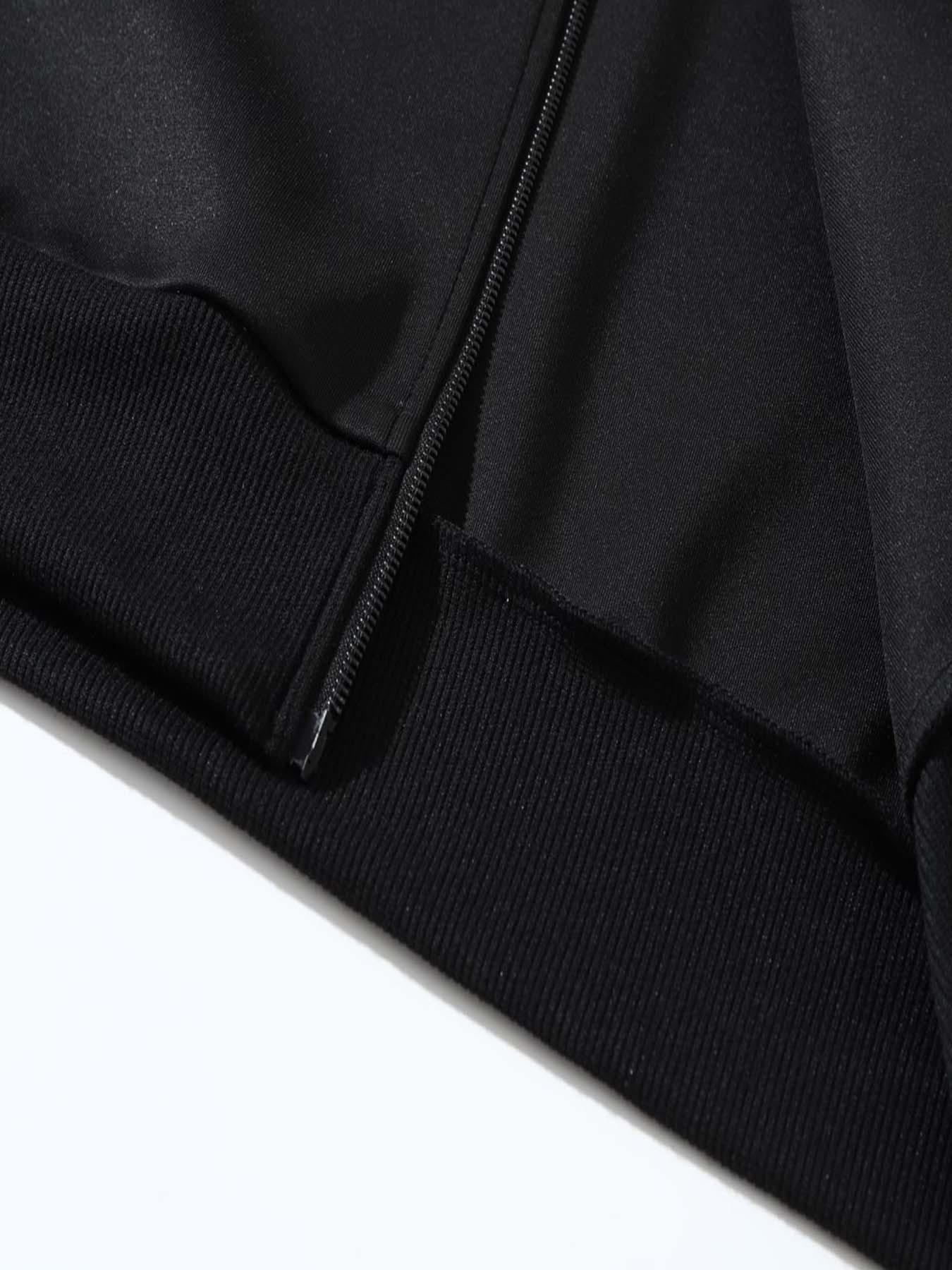 Men's Eagle Champion Pattern Fitted Pilot Jacket, Stand Collar Zipper Casual Outdoor Jacket with Pockets, Fall Winter Washable Sport Style