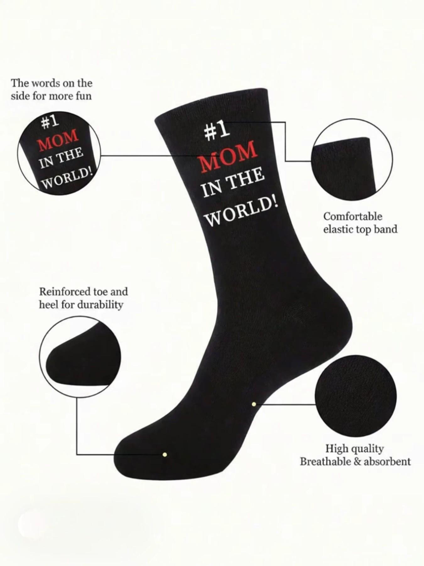 1/3pairs“#1 Mom in the world” Socks and Ankle Socks—Featuring unique and creative designs, these make adorable gifts for Mom on Mother's Day, her birthday, or Valentine's Day; fun socks suitable for everyone, young and old, men and women alike