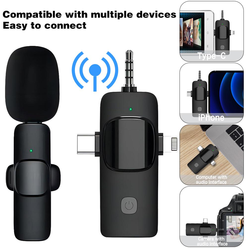 PADOX 3 in 1 Wireless Microphone for iPhone, Camera, Android, iPad, Mini Lavalier Microphone with Receiver,USB C Microphone, iPhone Mic, 2.4G Ultra-Low Delay, Microphone for Video Recording/Vlog/TikTok/YouTube/Interview